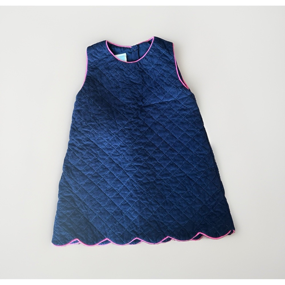 Little English Navy Corduroy Dress Girl's Sz 3T Scallop Classic ~MISSING BUTTON